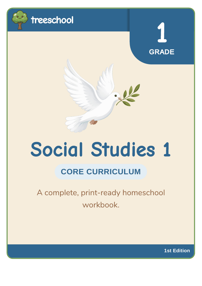 Social Studies 1 printable first-grade homeschool workbook cover