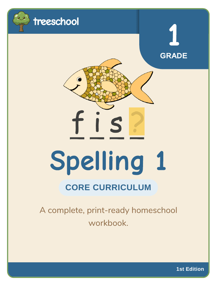 Spelling 1 printable first-grade homeschool workbook cover